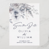 Botanisches Winterblumensilber Save the Date Folieneinladung (Vorderseite)