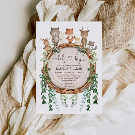 Botanisches Woodland Tiere Grüne Kinderdusche Einladung