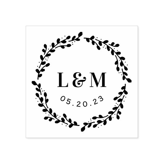 Botanisches Wraath Monogramm Hochzeit Sichern Sie Gummistempel (Prägung)