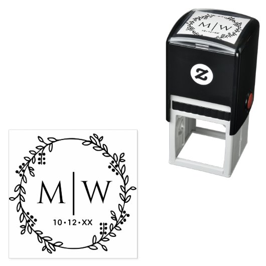 Botanisches Wraath-Two-Anfangs-Wedding-Monogramm Permastempel (Beispiel)