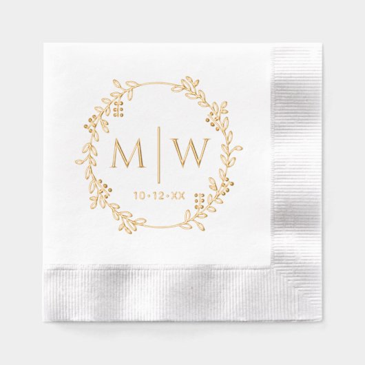 Botanisches Wraath-Two-Anfangs-Wedding-Monogramm Servietten Mit Folie (Vorderseite)
