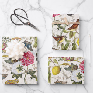 Botanisches Wrapping Paper Flat Sheet Set 3 Geschenkpapier Set