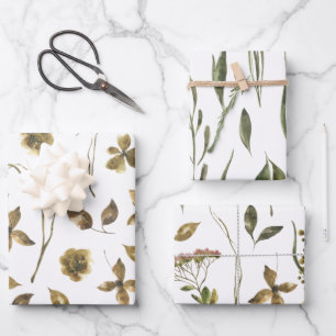Botanisches Wrapping Paper Flat Sheet Set 3 Geschenkpapier Set