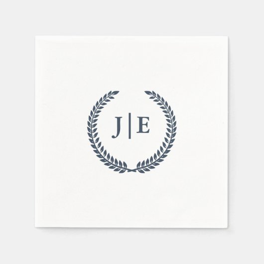 Botanisches Wreath Blue Classic Monogram Wedding Serviette (Vorderseite)