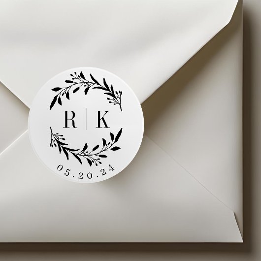 Botanisches Wreath-Mongramm Runder Aufkleber