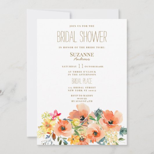 Botanorange-gelb-rosa Brautparty Einladung (Vorderseite)