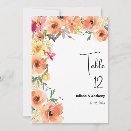 Botanorange-gelbe sommerliche blühende Tischnummer (Vorderseite)