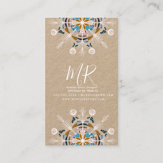 Botany Florist Yoga Boho Mandala Kraft Visitenkarte (Rückseite)