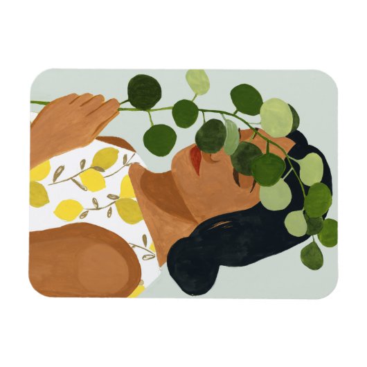 Botany Portrait - Frau mit Grün Magnet (Horizontal)