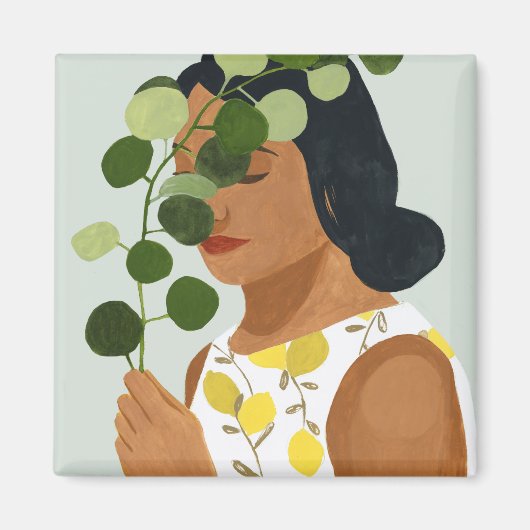Botany Portrait - Frau mit Grün Magnet (Vorne)