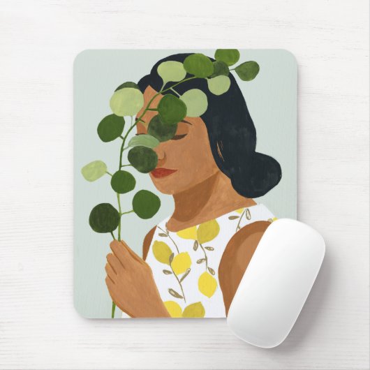 Botany Portrait - Frau mit Grün Mousepad (Mit Mouse)