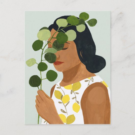 Botany Portrait - Frau mit Grün Postkarte (Vorderseite)