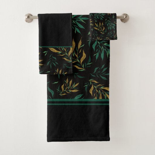 Botany Wiederholung Muster Golden und Green Twigs Badhandtuch Set (Insitu)