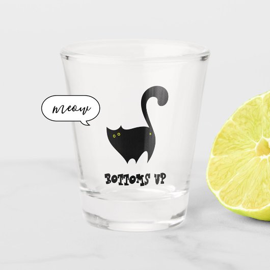 Botoms Up Black Cat Niedlich Funny Kitty Cartoon Schnapsglas