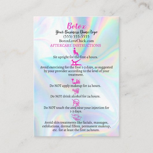 Botox Aftercare Imitate Holograph Instruction Visitenkarte (Vorderseite)