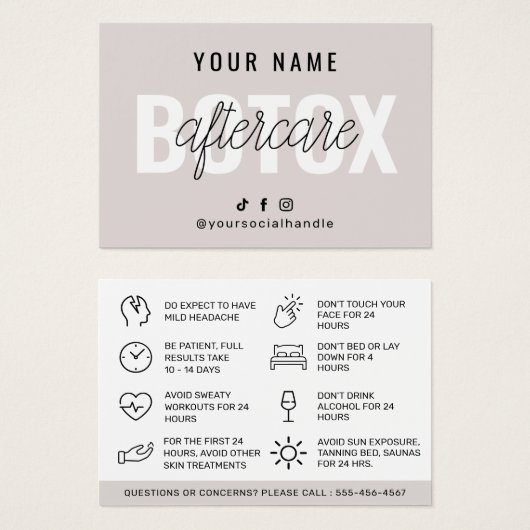 Botox Aftercare Instruction Card Template (Vorne & Hinten)