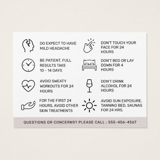 Botox Aftercare Instruction Card Template (Rückseite)