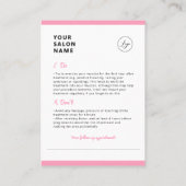 Botox Aftercare Instructions for Beauty Salon Visitenkarte (Rückseite)