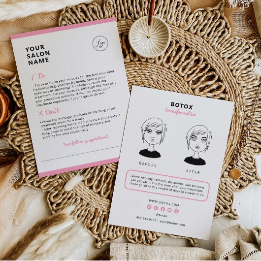 Botox Aftercare Instructions for Beauty Salon Visitenkarte