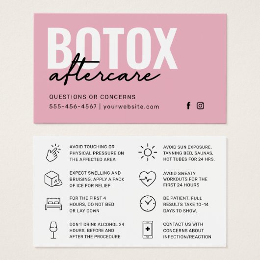 Botox Filler Injektionskarte nach der Behandlung (Vorne & Hinten)