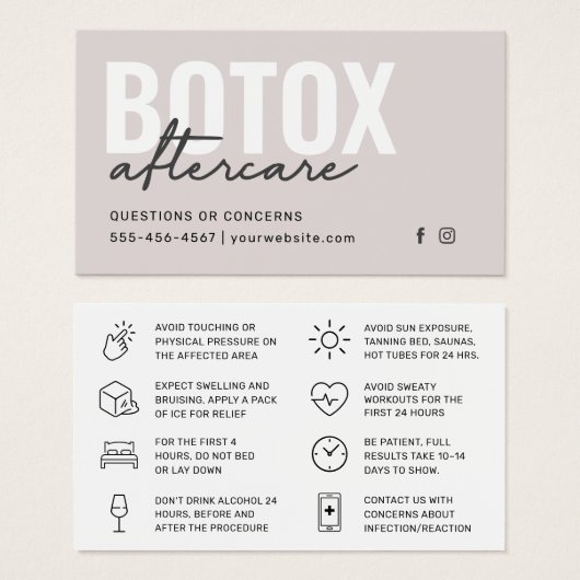 Botox Filler Injektionskarte nach der Behandlung (Vorne & Hinten)