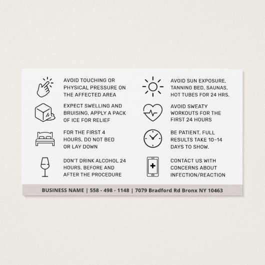 Botox Filler Injektionskarte nach der Behandlung (Rückseite)