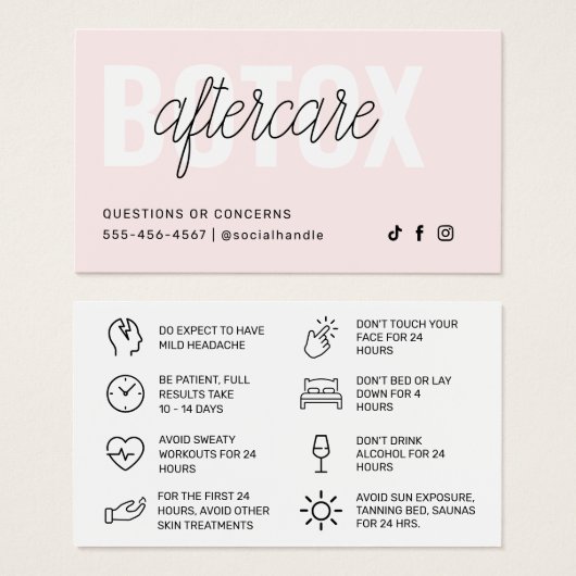 Botox Filler Injektionskarte nach der Behandlung (Vorne & Hinten)