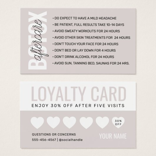 Botox Filler Injektionskarte nach der Behandlung (Vorne & Hinten)