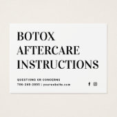 Botox Injection Aftercare Instruktionskarte (Vorderseite)