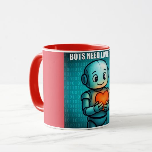 Bots brauchen auch Liebe - Rotes Kombi Tasse (Vorderseite Links)
