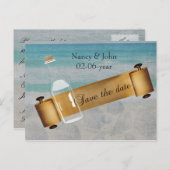 Botschaft bei einer Hochzeit am Flaschenstrand Ankündigungspostkarte (Vorne/Hinten)