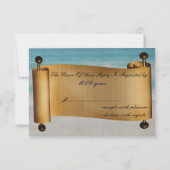 Botschaft bei einer Hochzeit am Flaschenstrand RSVP Karte (Rückseite)