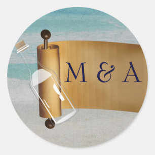 Botschaft bei einer Hochzeit am Flaschenstrand Runder Aufkleber