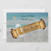 Botschaft bei einer Hochzeit am Flaschenstrand Save The Date (Vorderseite)