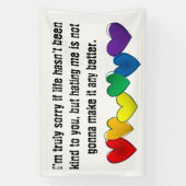 Botschaft gegen Hass mit Regenbogenherzen Banner (Vertikal)