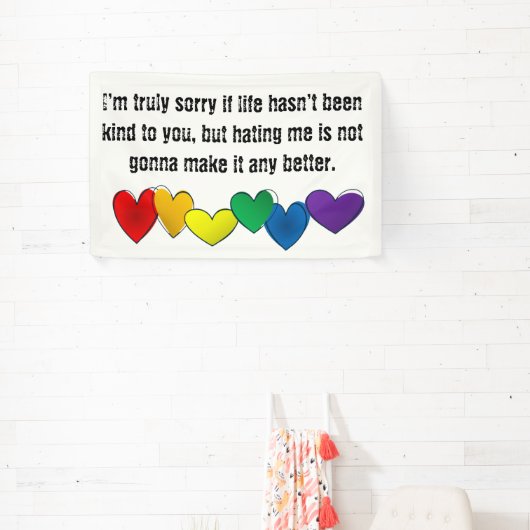 Botschaft gegen Hass mit Regenbogenherzen Banner (InSitu)