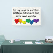 Botschaft gegen Hass mit Regenbogenherzen Banner (Messe)