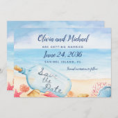 Botschaft in Bottle Beach Hochzeit Save The Date (Vorne/Hinten)