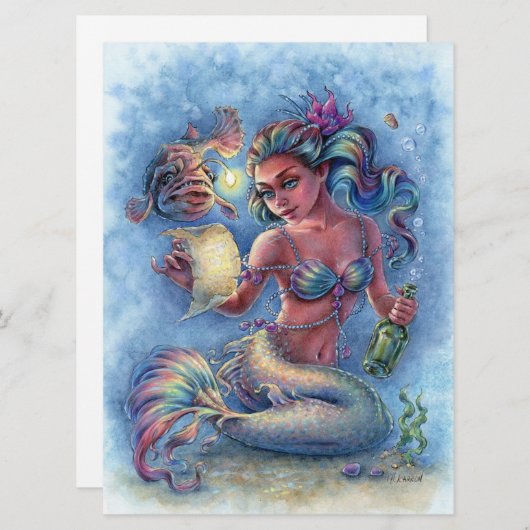 Botschaft in der Flasche Mermaid Fantasy Art Card (Vorne/Hinten)