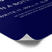 Botschaft in einem Flaschenegant, blaues Silber-Ze Poster (Ecke)
