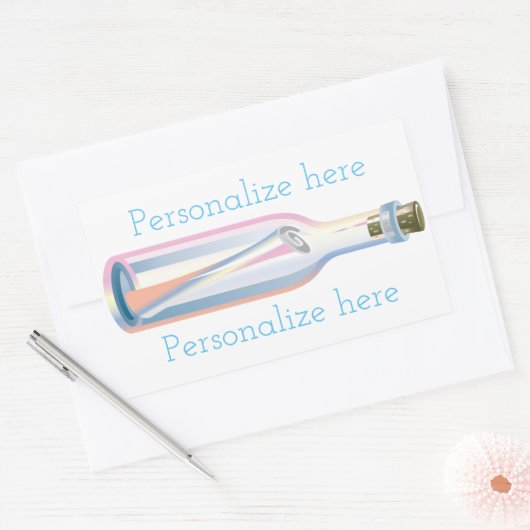 Botschaft in einem Flaschensommerstrand Rechteckiger Aufkleber (Umschlag)