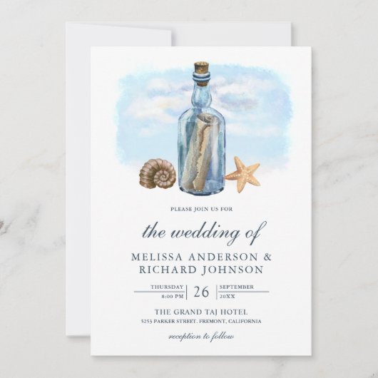 Botschaft in einer Flasche rustikale Schönheits-Ho Einladung (Vorderseite)