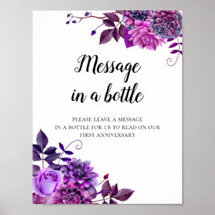 Botschaft in einer Flaschen Druck. Lila Blumen Hoc Poster