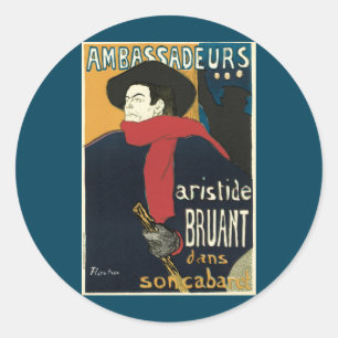 Botschafter, Artistide Bruant von Toulouse Lautrec Runder Aufkleber