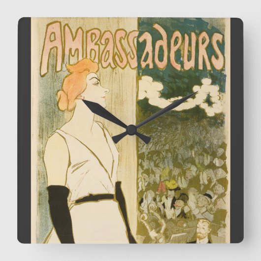 Botschafter Yvette Guilbert von Theophile Steinlen Quadratische Wanduhr (Vorderseite)