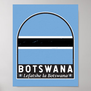 Botsuana-Flaggenemblem gestört Vintag Poster