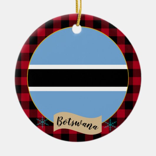 Botsuana, Roter Büffel kariert & Botsuana-Flagge Keramik Ornament (Vorne)