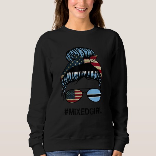 Botswana American Flag   USA Botswanan Messy Bun Sweatshirt (Vorderseite)