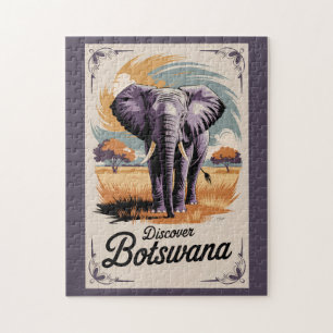 Botswana-Elefanten-Illustration-Reise-Kunst-Vintag Puzzle
