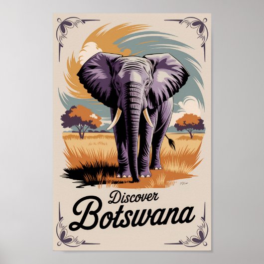 Botswana Elephant Illustration Travel Art Vintag Poster (Vorne)